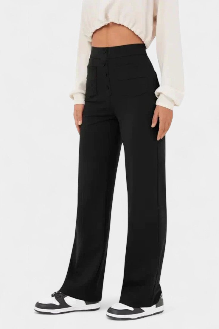 Nova Pantalones Rectos de Cintura Alta y Elasticidad