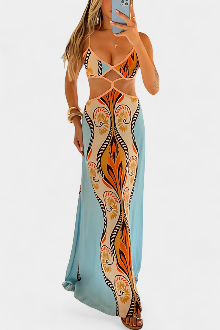 Sytella Vestido Cut-Out con Estampado Abstracto y Espalda Descubierta