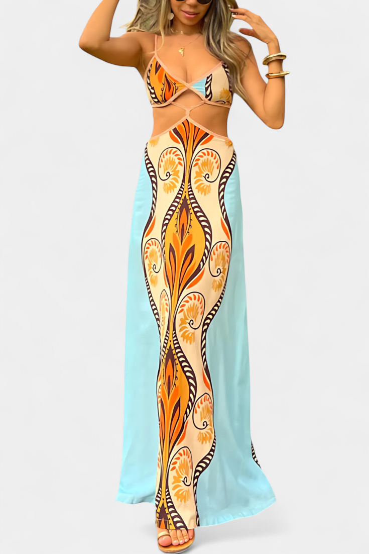 Sytella Vestido Cut-Out con Estampado Abstracto y Espalda Descubierta