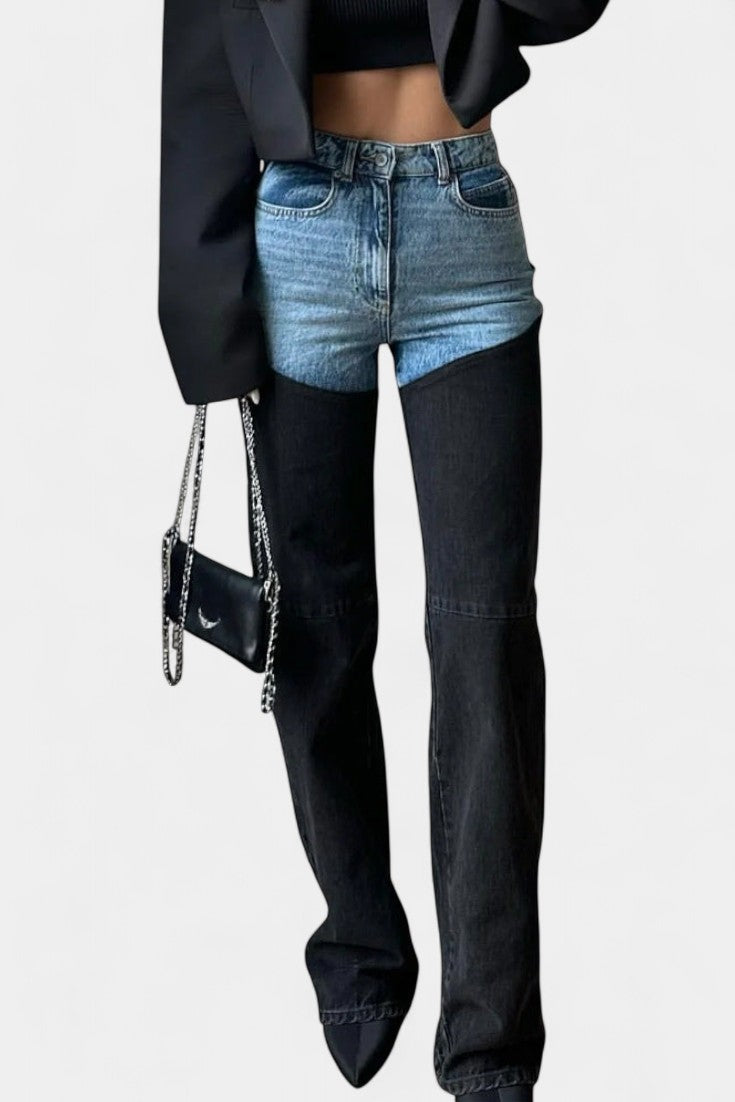 Mijie Jeans de tiro alto con patchwork y pierna recta