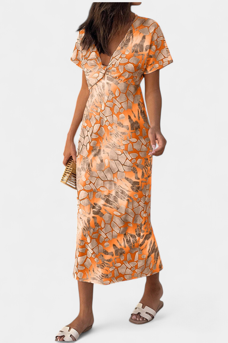 Triana Vestido con Estampado Abstracto y Escote en V