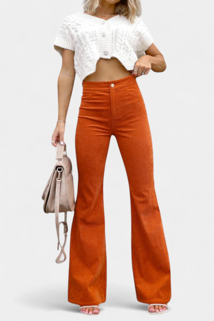 Kiara Pantalones de Terciopelo de Pierna Ancha de Cintura Alta